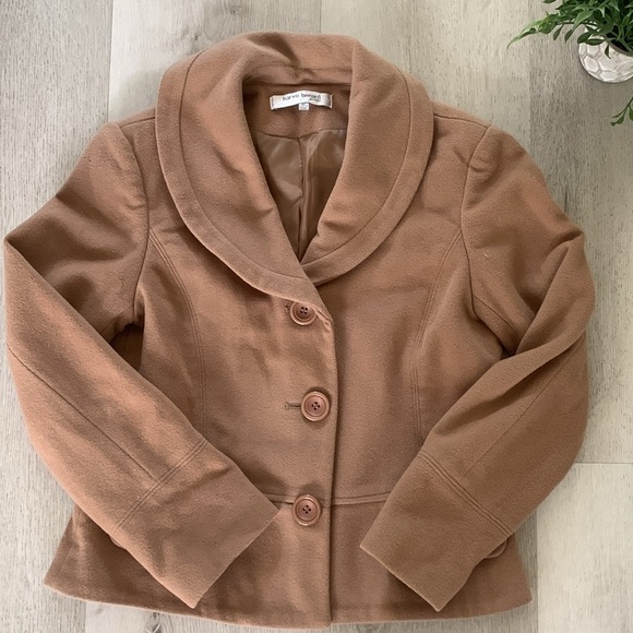 Harvé Bernard Brown Cream Petite Wool cashmere Jacket size 8P - Picture 2 of 9